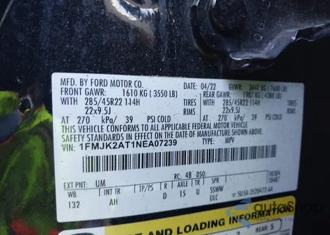 2022 Ford Expedition Limited Max from USA, damaged, VIN 1FMJK2AT1NEA07239